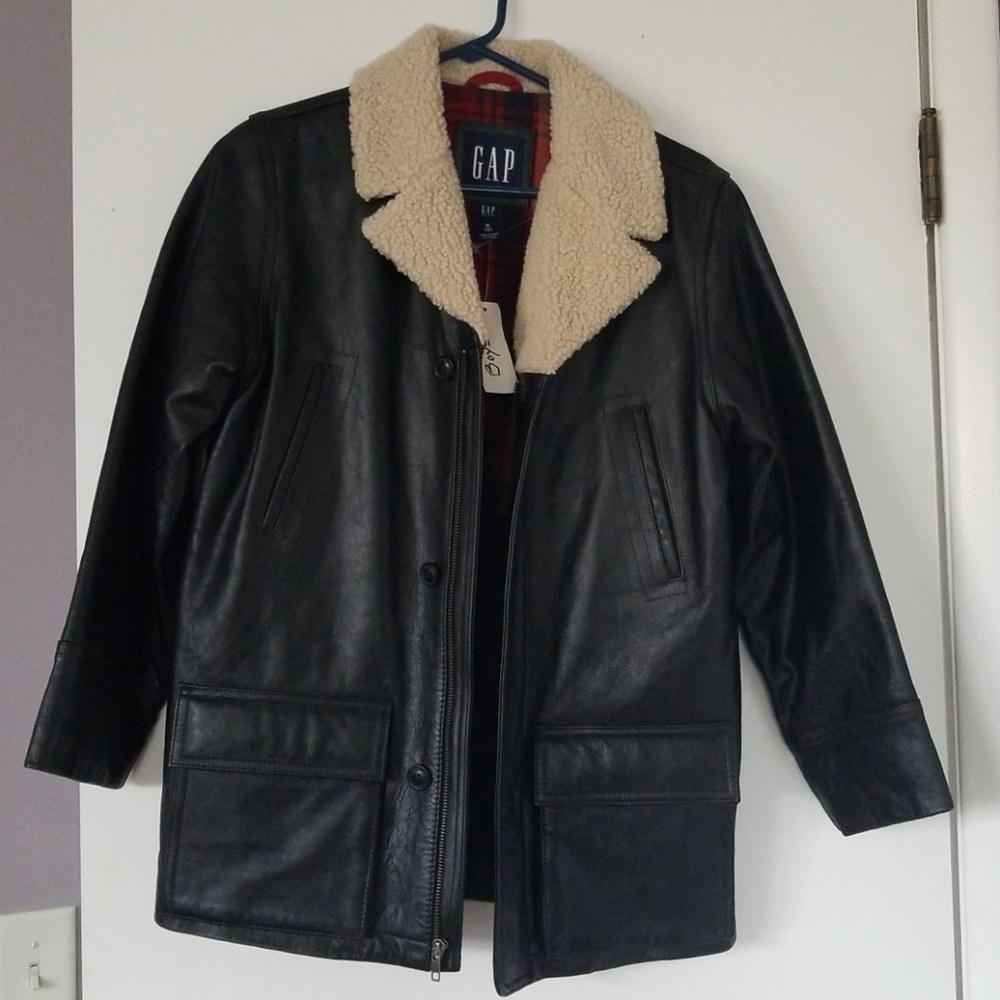 NWT GAP Boys Leather Jacket Lined Warm XL